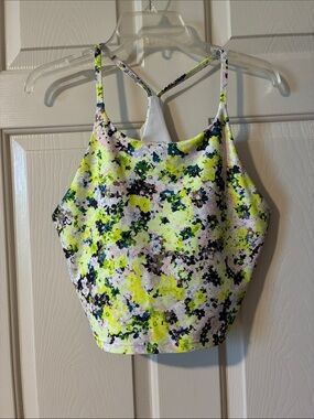 Old Navy Neon Yellow & Multicolor Floral Halter Crop Top with built in bra